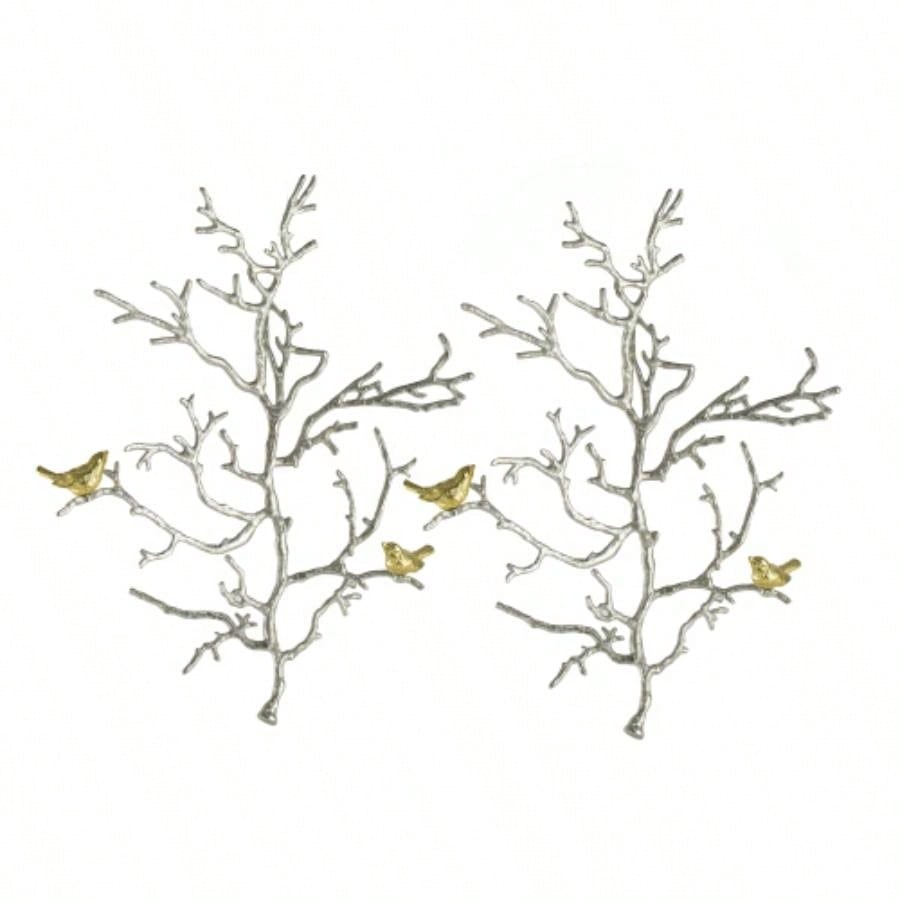 17x5.5x22 Metal Branch Wall Sculptures with Bird Accents, Set of 2