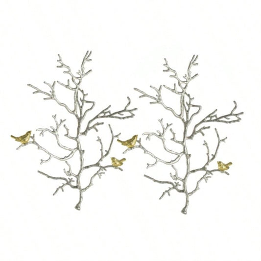 17x5.5x22 Metal Branch Wall Sculptures with Bird Accents, Set of 2