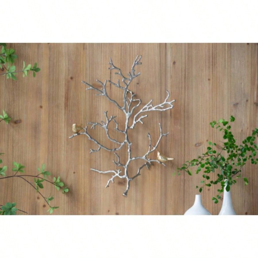 17x5.5x22 Metal Branch Wall Sculptures with Bird Accents, Set of 2