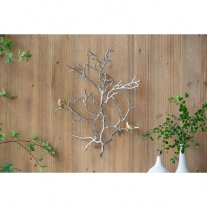 17x5.5x22 Metal Branch Wall Sculptures with Bird Accents, Set of 2