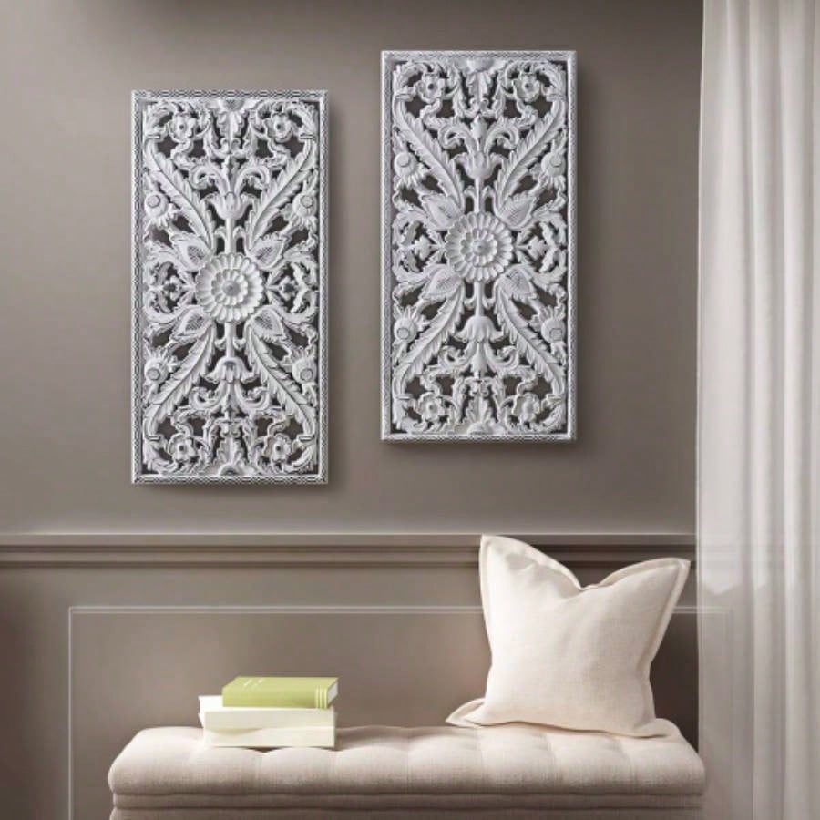 Distressed Carved Wood 2 - piece Wall Decor Set