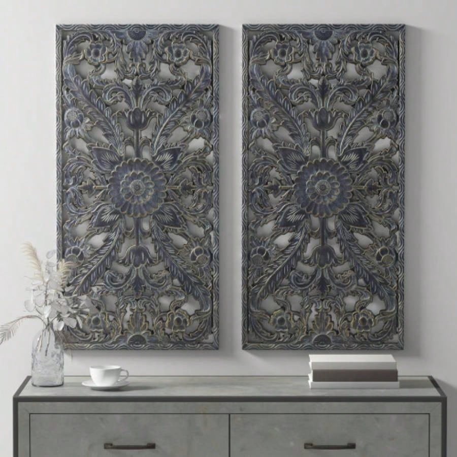 Distressed Carved Wood 2 - piece Wall Decor Set