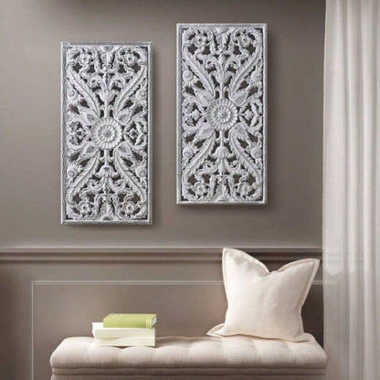 Distressed Carved Wood 2 - piece Wall Decor Set