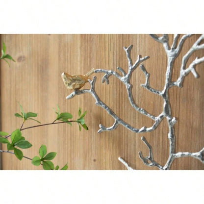 17x5.5x22 Metal Branch Wall Sculptures with Bird Accents, Set of 2