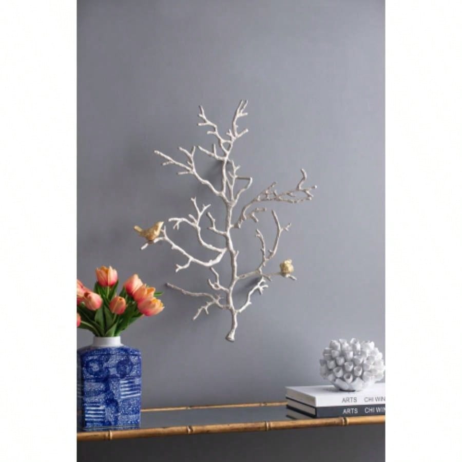 17x5.5x22 Metal Branch Wall Sculptures with Bird Accents, Set of 2