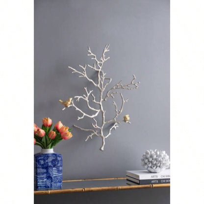 17x5.5x22 Metal Branch Wall Sculptures with Bird Accents, Set of 2
