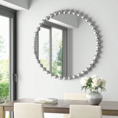 Beaded Round Wall Mirror 27D
