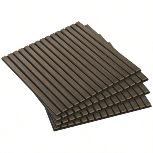 HOMCOM 4 Pack 3D Faux Wood Wall Panels, 24x 24 Sound Absorbing Acoustic Panels, Wood Slat Wall Panels Interior Wall Decor, Ceiling, Walnut