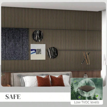 HOMCOM 4 Pack 3D Faux Wood Wall Panels, 24x 24 Sound Absorbing Acoustic Panels, Wood Slat Wall Panels Interior Wall Decor, Ceiling, Walnut