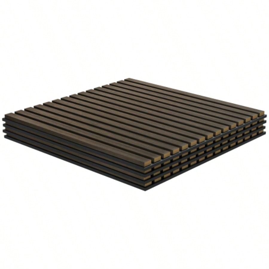 HOMCOM 4 Pack 3D Faux Wood Wall Panels, 24x 24 Sound Absorbing Acoustic Panels, Wood Slat Wall Panels Interior Wall Decor, Ceiling, Walnut