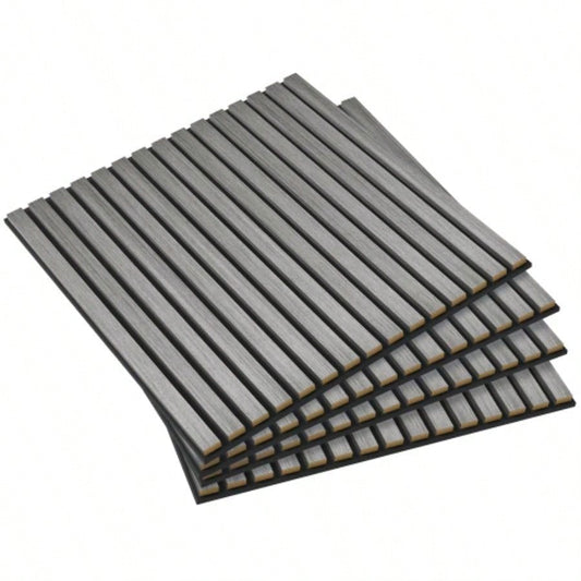 HOMCOM 4 Pack 3D Faux Wood Wall Panels, 24x 24 Sound Absorbing Acoustic Panels, Wood Slat Wall Panels Interior Wall Decor, Ceiling, Gray