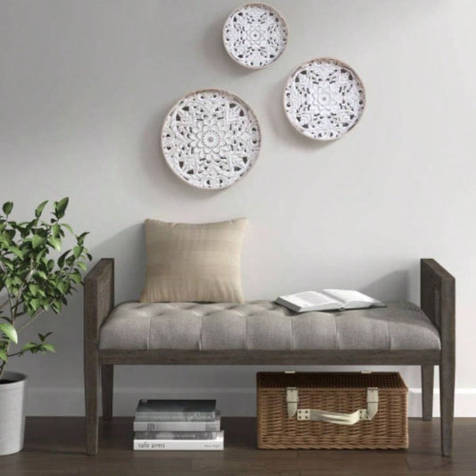 Distressed White Floral 3 - piece Carved Wood Wall Decor Set
