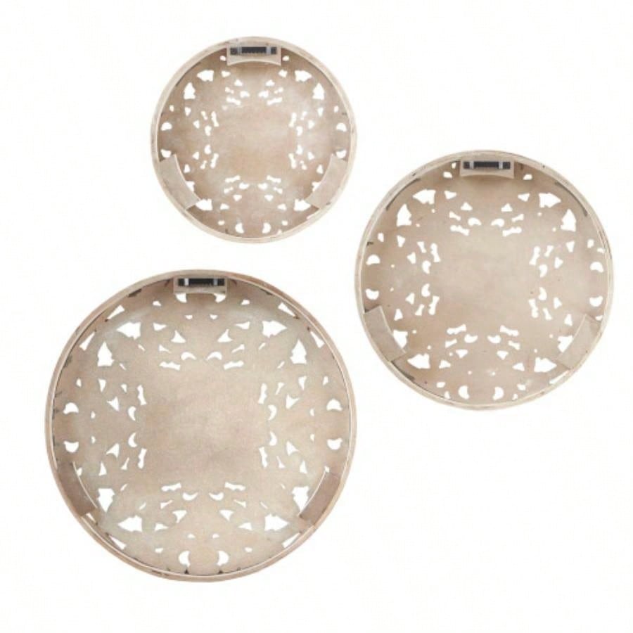 Distressed White Floral 3 - piece Carved Wood Wall Decor Set