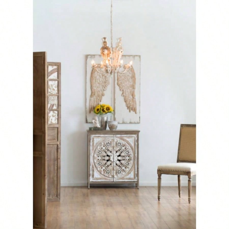 Set of 2 Wing Wall Panels with Distressed White, Rectangle Hanging Wall Art, 42x 15.5