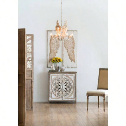 Set of 2 Wing Wall Panels with Distressed White, Rectangle Hanging Wall Art, 42x 15.5