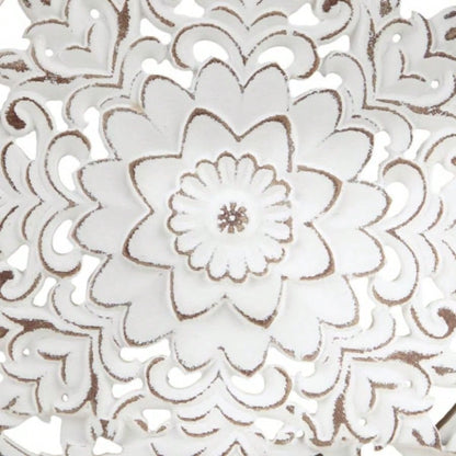 Distressed White Floral 3 - piece Carved Wood Wall Decor Set