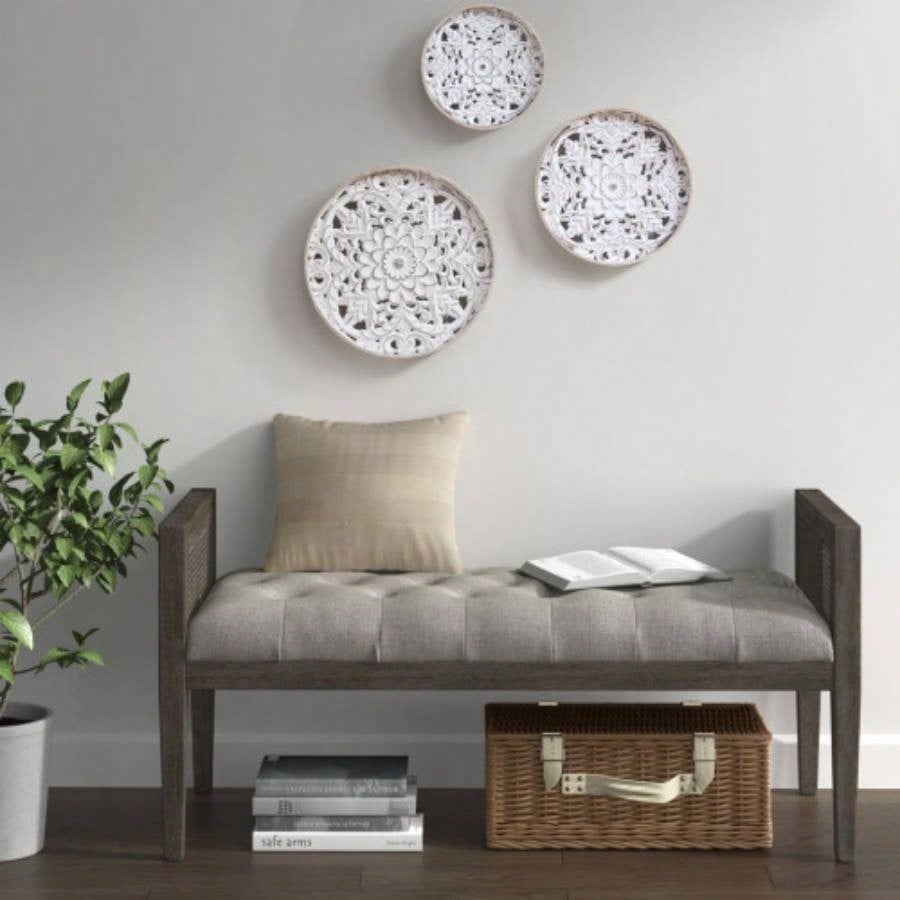 Distressed White Floral 3 - piece Carved Wood Wall Decor Set