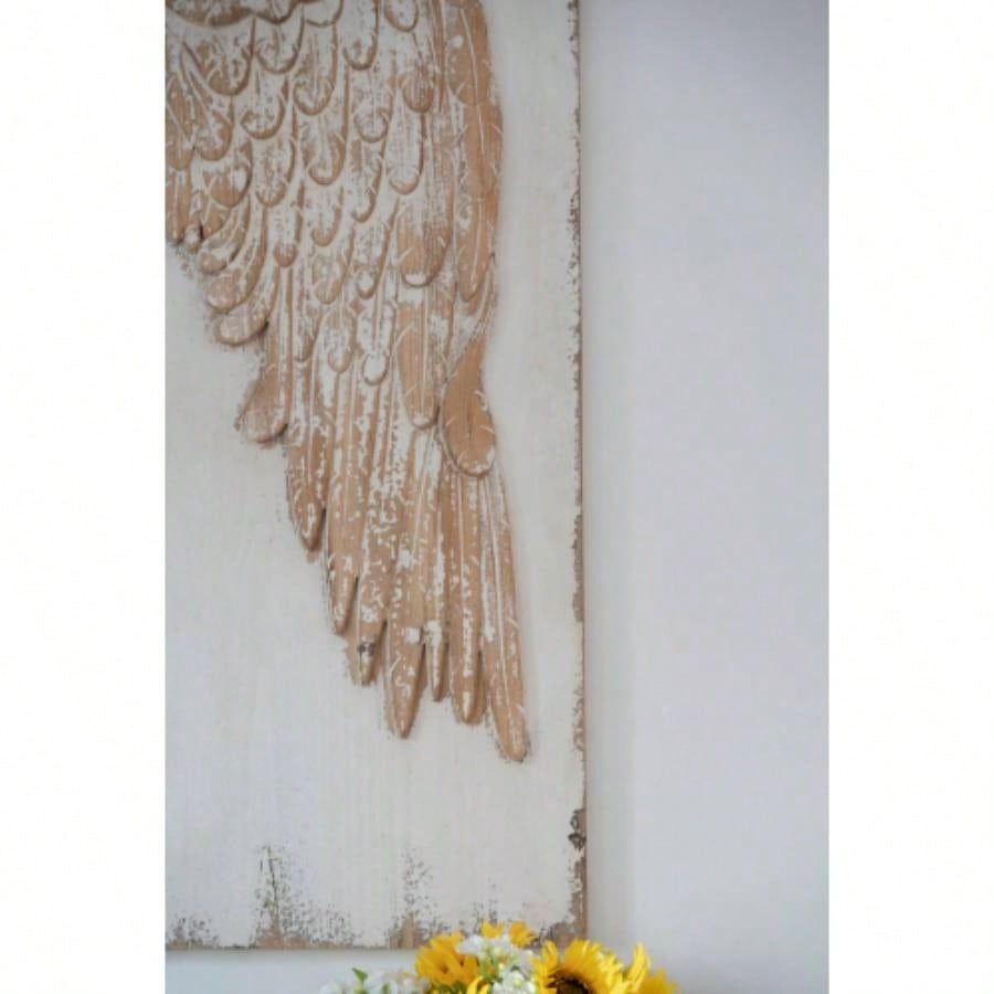 Set of 2 Wing Wall Panels with Distressed White, Rectangle Hanging Wall Art, 42x 15.5