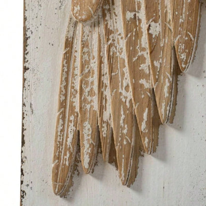 Set of 2 Wing Wall Panels with Distressed White, Rectangle Hanging Wall Art, 42x 15.5