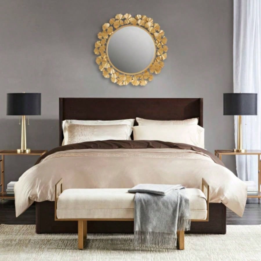 Gold Gingko Leaf Round Wall Mirror 30.5