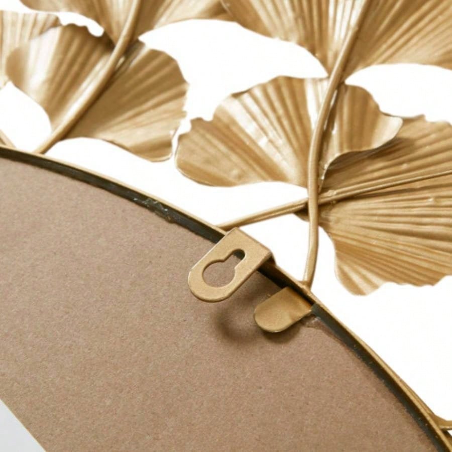 Gold Gingko Leaf Round Wall Mirror 30.5