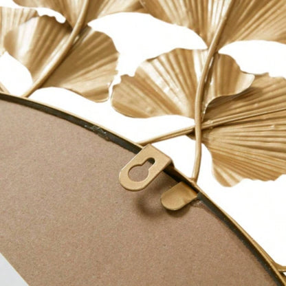 Gold Gingko Leaf Round Wall Mirror 30.5