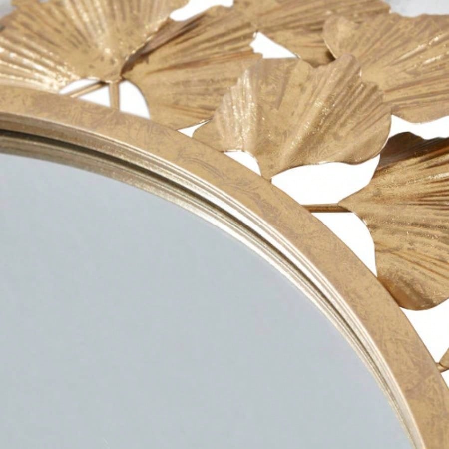 Gold Gingko Leaf Round Wall Mirror 30.5