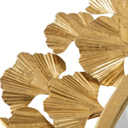 Gold Gingko Leaf Round Wall Mirror 30.5