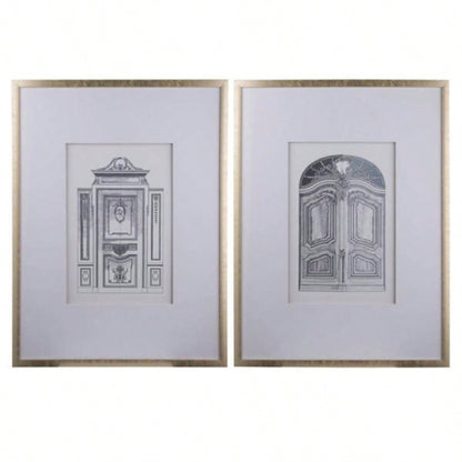 Set of 2 Pencil Architectual Wall Art, Wall Decor Accent, 24x 32