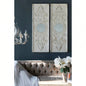 Set of 2 Large Wooden Wall Art Panels with Distressed White and Round Mirror Accents, 17x 48