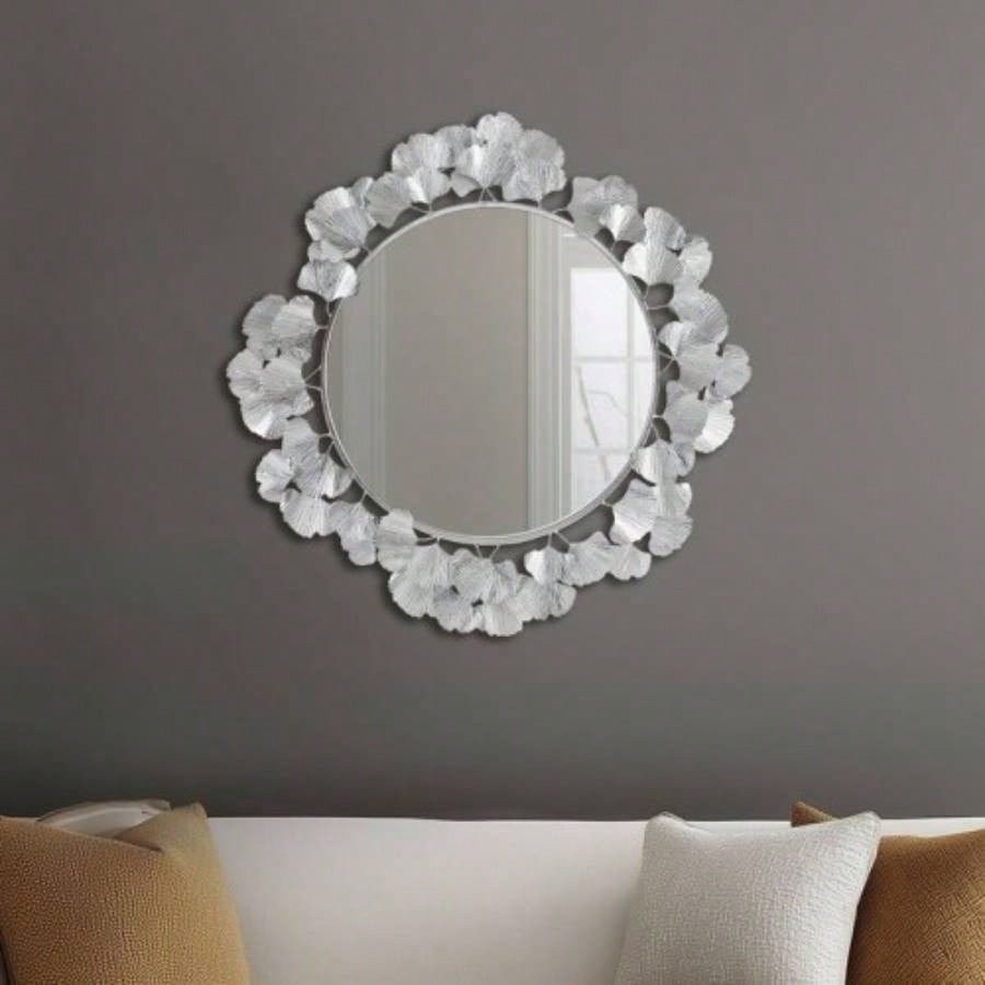 Gold Gingko Leaf Round Wall Mirror 30.5