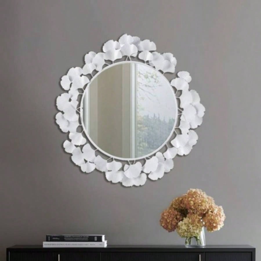 Gold Gingko Leaf Round Wall Mirror 30.5