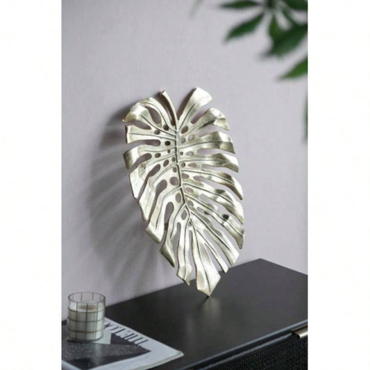 24.8x17.3x2 Gold Monstera Leaf Wall Dcor