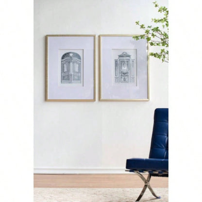 Set of 2 Pencil Architectual Wall Art, Wall Decor Accent, 24x 32