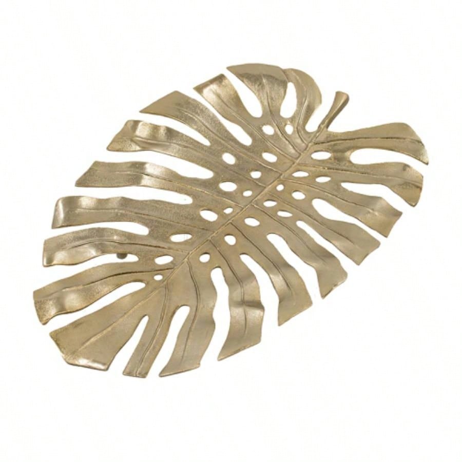 24.8x17.3x2 Gold Monstera Leaf Wall Dcor