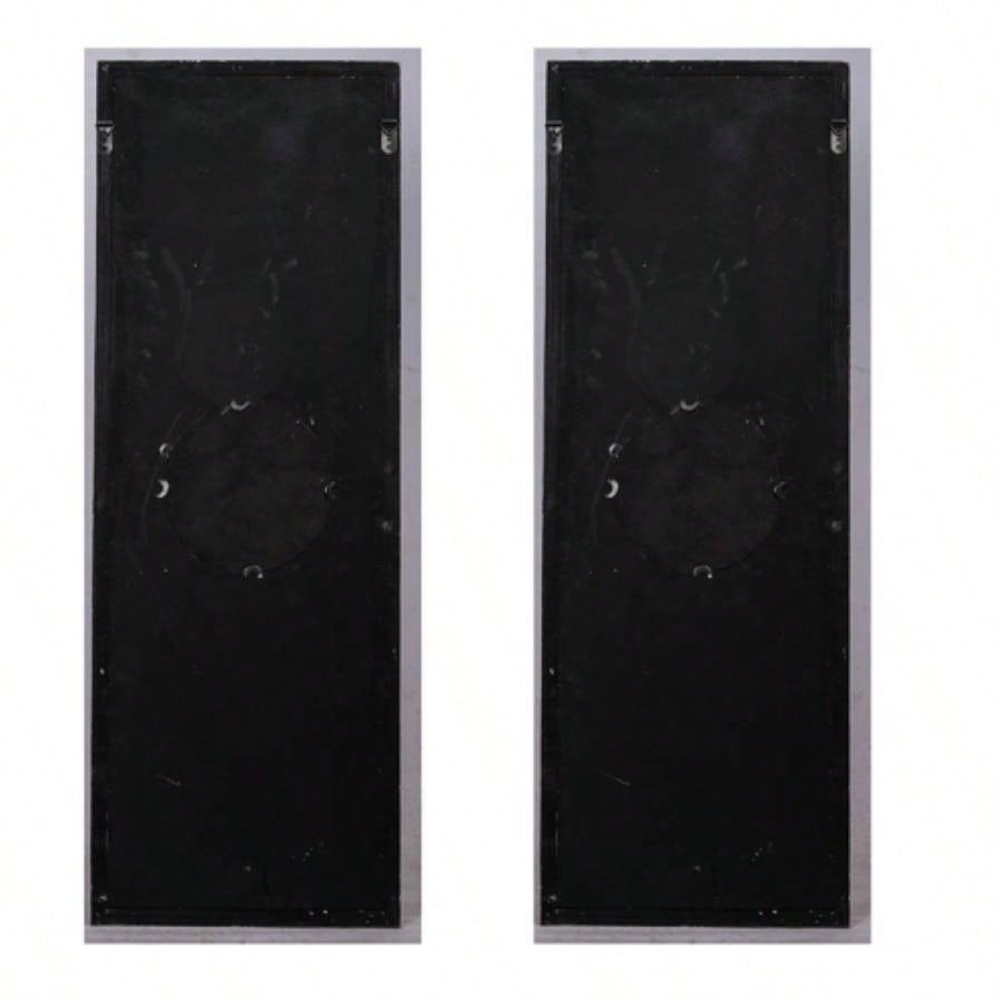 Set of 2 Large Wooden Wall Art Panels with Distressed White and Round Mirror Accents, 17x 48