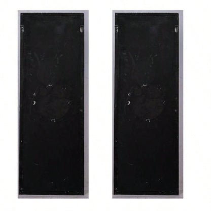 Set of 2 Large Wooden Wall Art Panels with Distressed White and Round Mirror Accents, 17x 48