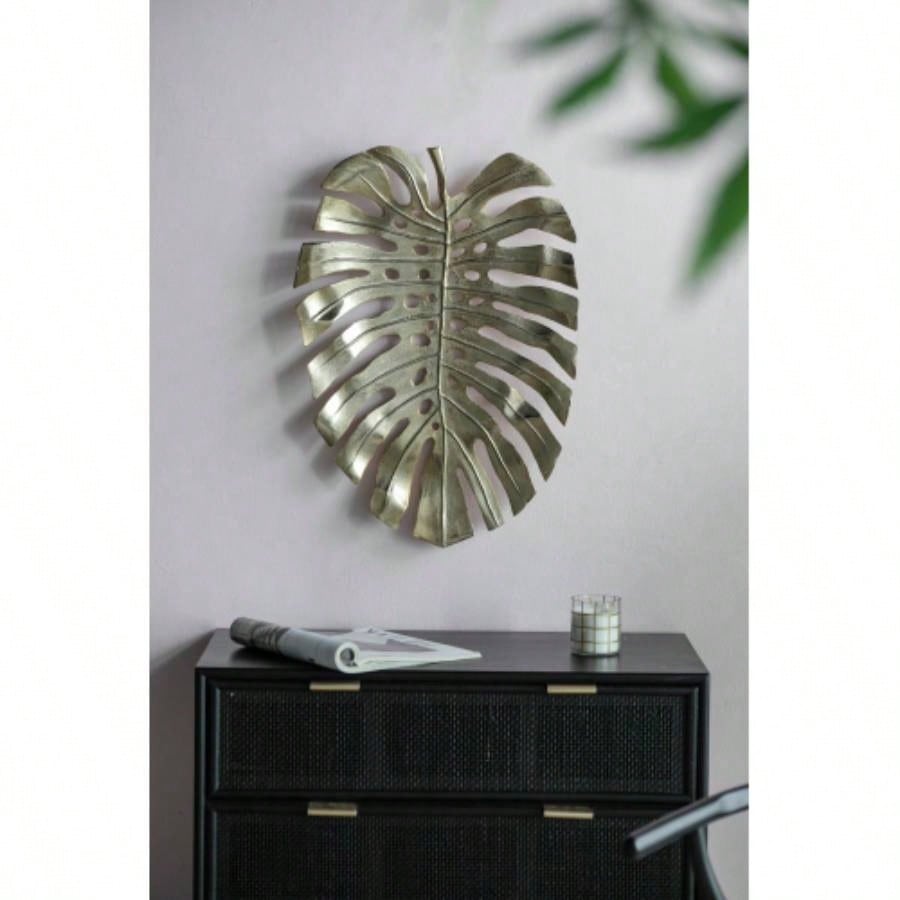 24.8x17.3x2 Gold Monstera Leaf Wall Dcor