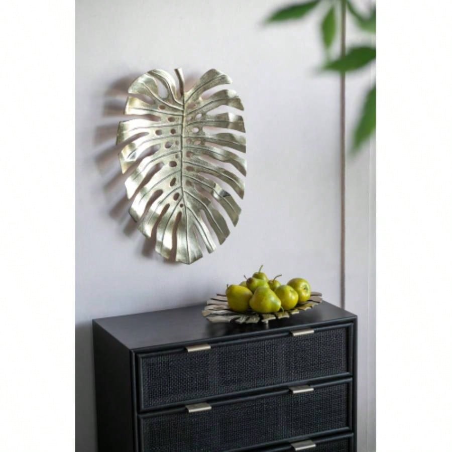 24.8x17.3x2 Gold Monstera Leaf Wall Dcor