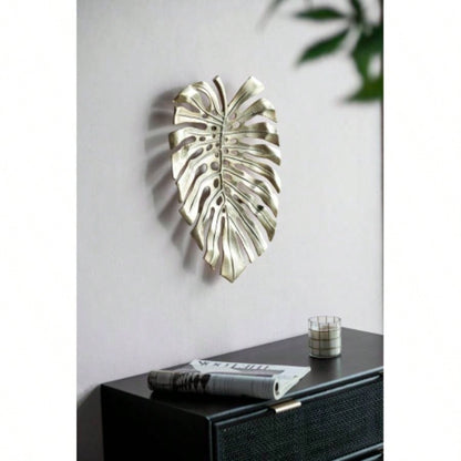 24.8x17.3x2 Gold Monstera Leaf Wall Dcor