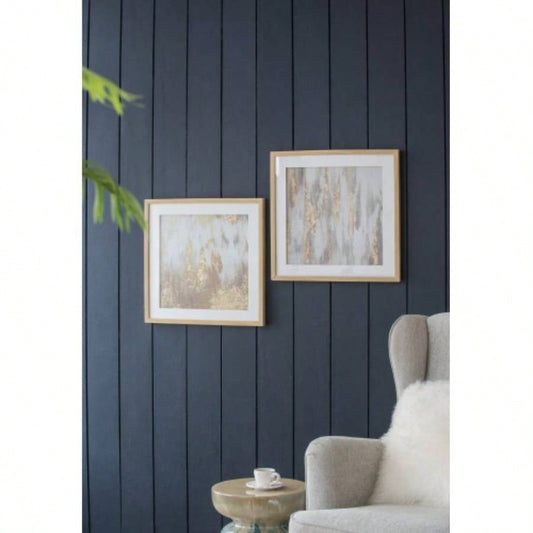 20.8x20.8x1.2 Framed Gold and Gray Wall Art with Glass Cover, Set of 2