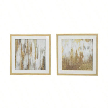 20.8x20.8x1.2 Framed Gold and Gray Wall Art with Glass Cover, Set of 2