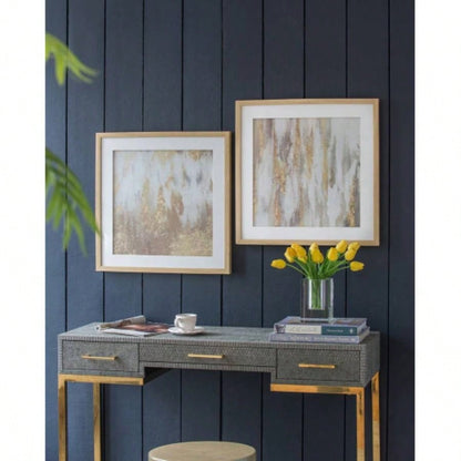 20.8x20.8x1.2 Framed Gold and Gray Wall Art with Glass Cover, Set of 2