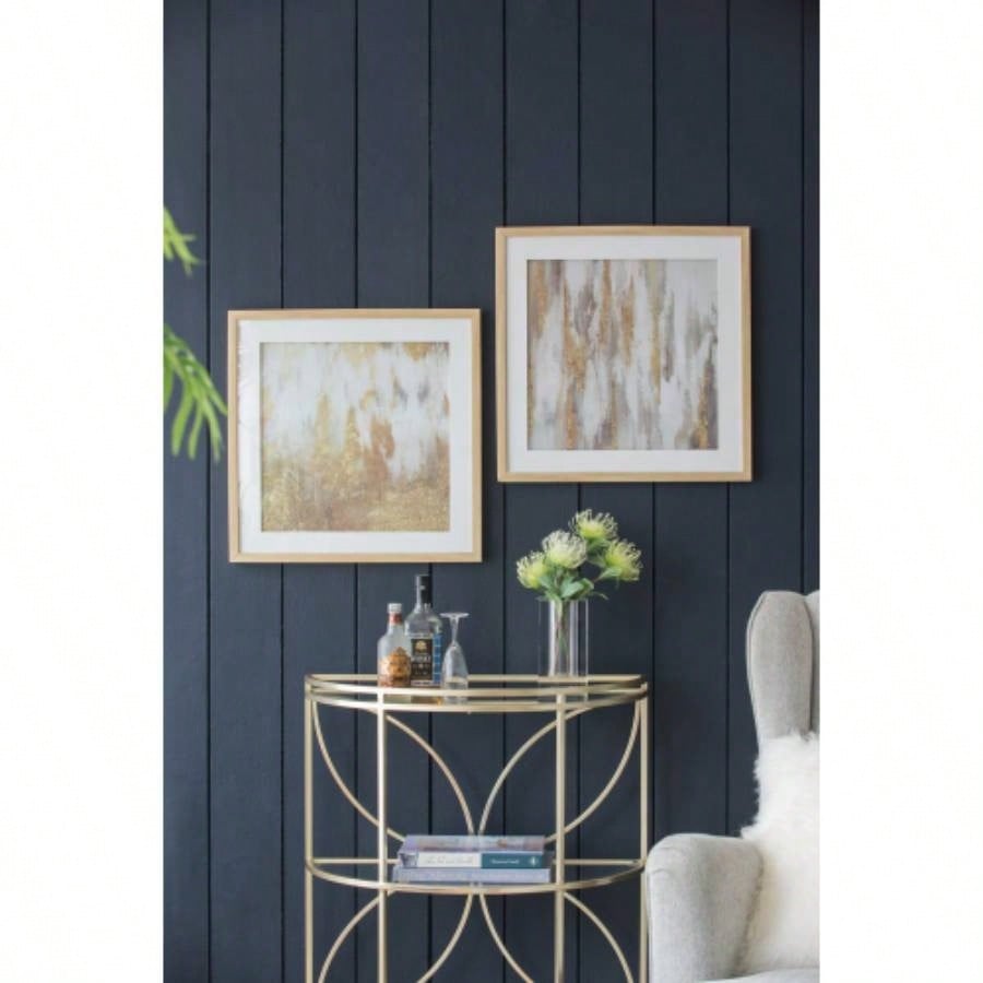 20.8x20.8x1.2 Framed Gold and Gray Wall Art with Glass Cover, Set of 2