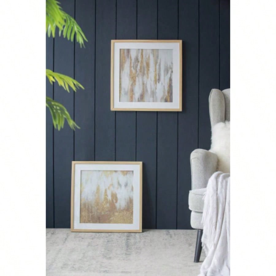 20.8x20.8x1.2 Framed Gold and Gray Wall Art with Glass Cover, Set of 2