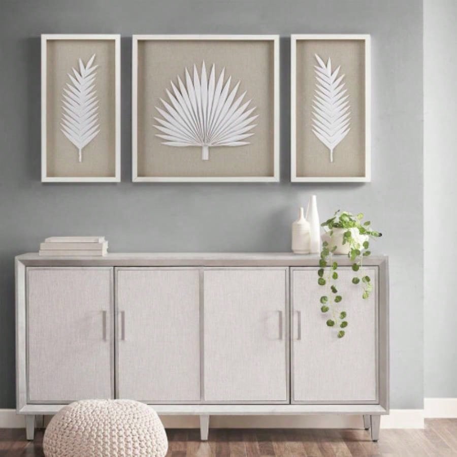 Framed Rice Paper Leaves 3 - piece Shadowbox Wall Decor Set