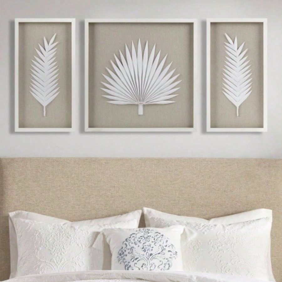 Framed Rice Paper Leaves 3 - piece Shadowbox Wall Decor Set