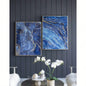 Set of 2 Blue and Gold Framed Art Panels, Unique Marbled Design, 30.5x 40