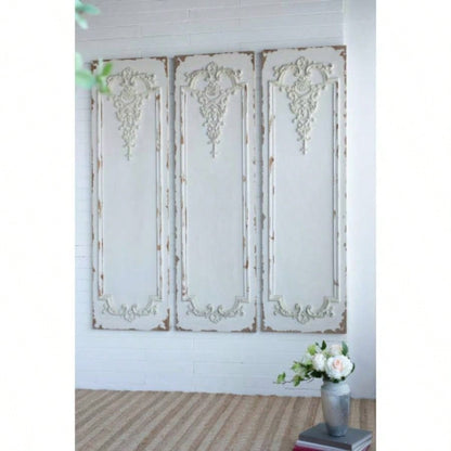 Set of 3 Large White Wall Art Panel, Rectangle Wall Sculpture, Wall Dcor Living Room Dining Room Office Bedroom, 21x 71