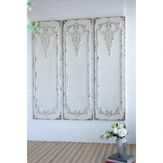 Set of 3 Large White Wall Art Panel, Rectangle Wall Sculpture, Wall Dcor Living Room Dining Room Office Bedroom, 21x 71